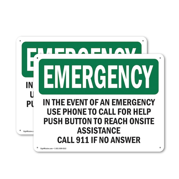 Signmission In The Event Of An Use Phone To, 10 in W x Rectangle, Plastic OS-2PACK-EM-P-710-L-10397 - main